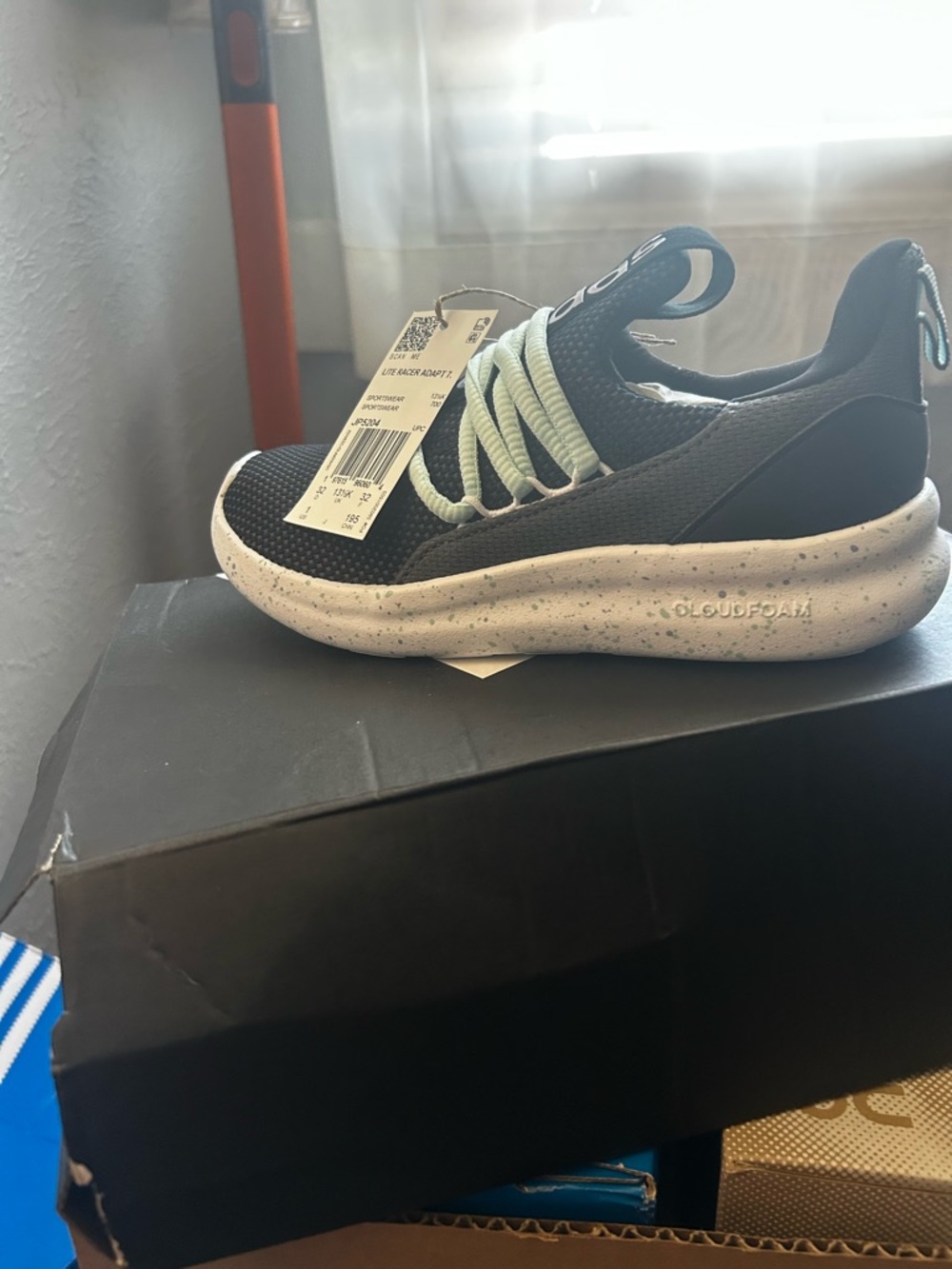 adidas Kids Black and Light Blue Cloudfoam Sneaker